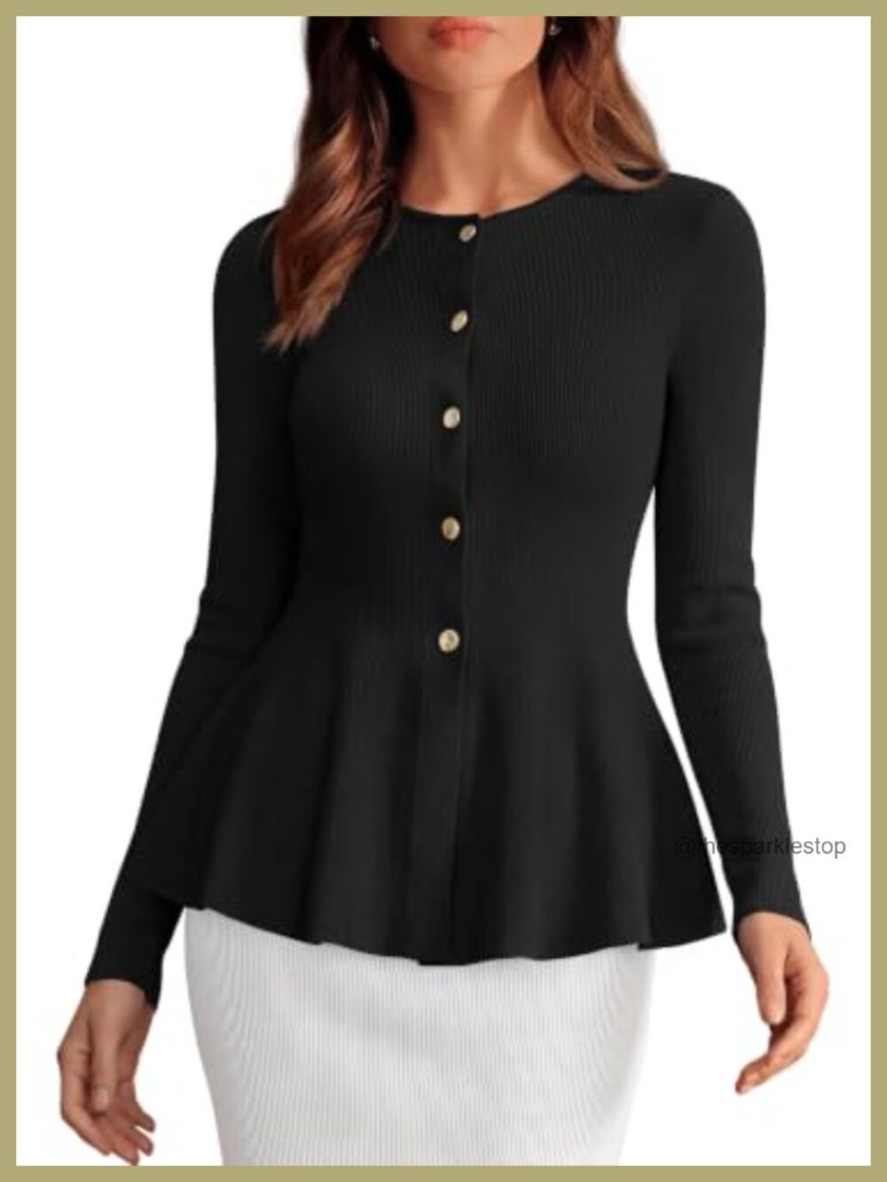 Lightweight Ribbed Knit Cardigan Sweater with Peplum Hem and Button Front